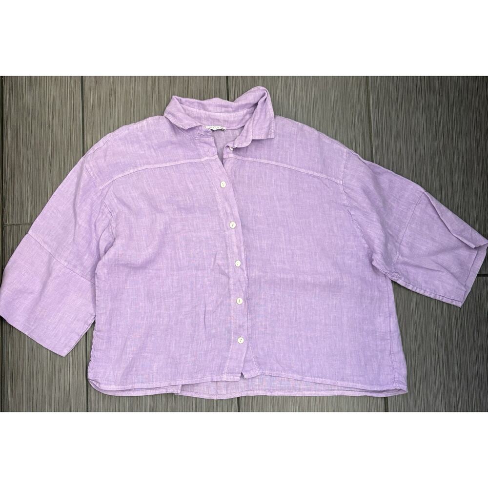 Suzy D London Lago Hi Lo Linen Shirt Wide Sleeves Purple XL
